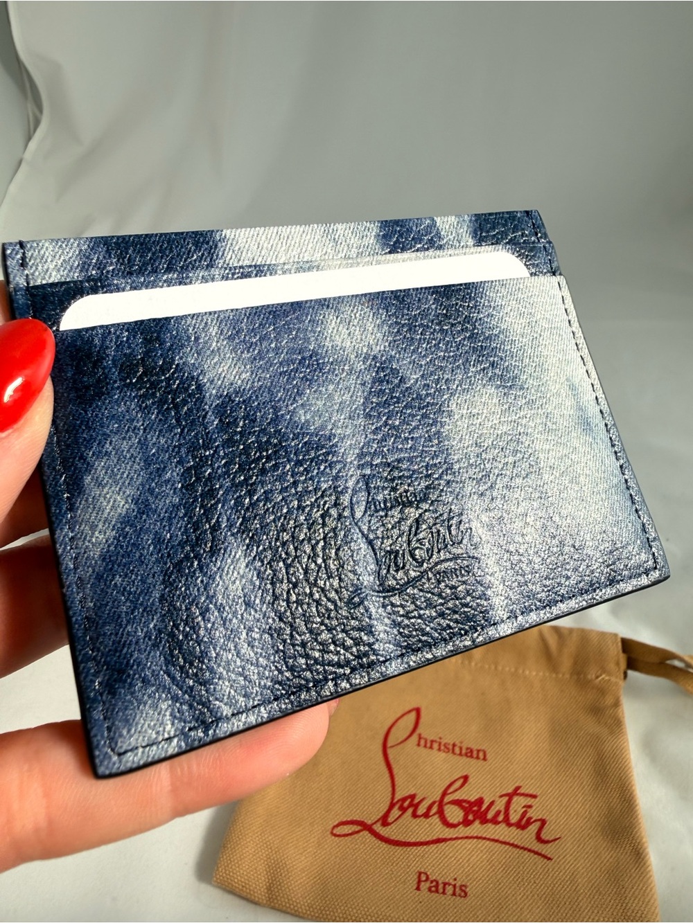 Christian Louboutin Navy Blue Studded Card Holder - Picture 3 of 4